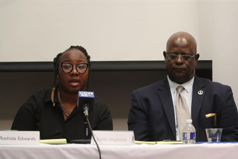 Alderman at Large Post 1 candidate Roshida Edwards speaks during a candidate forum sponsored by the League of Women Voters of Coastal Georgia on Tuesday, September 26, 2023 at the Coastal Georgia Center.