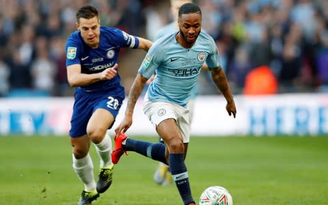  Manchester City's Raheem Sterling in action with Chelsea's Cesar Azpilicueta - Credit: Reuters