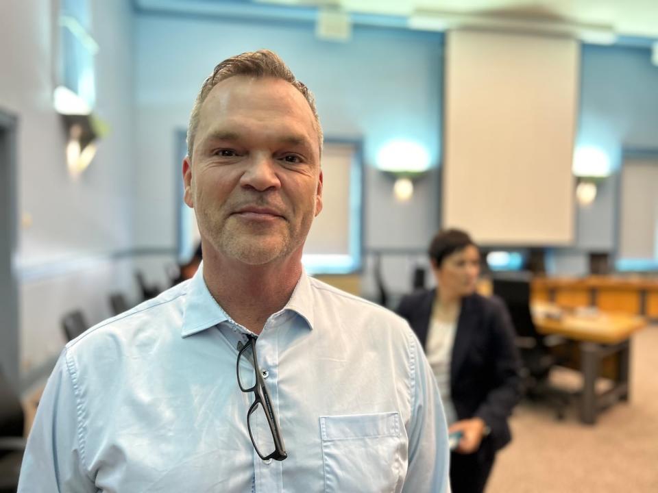 Paul Lavigne attends a Community Services committee meeting on May 23, 2023, where plans for homelessness spending were discussed. 