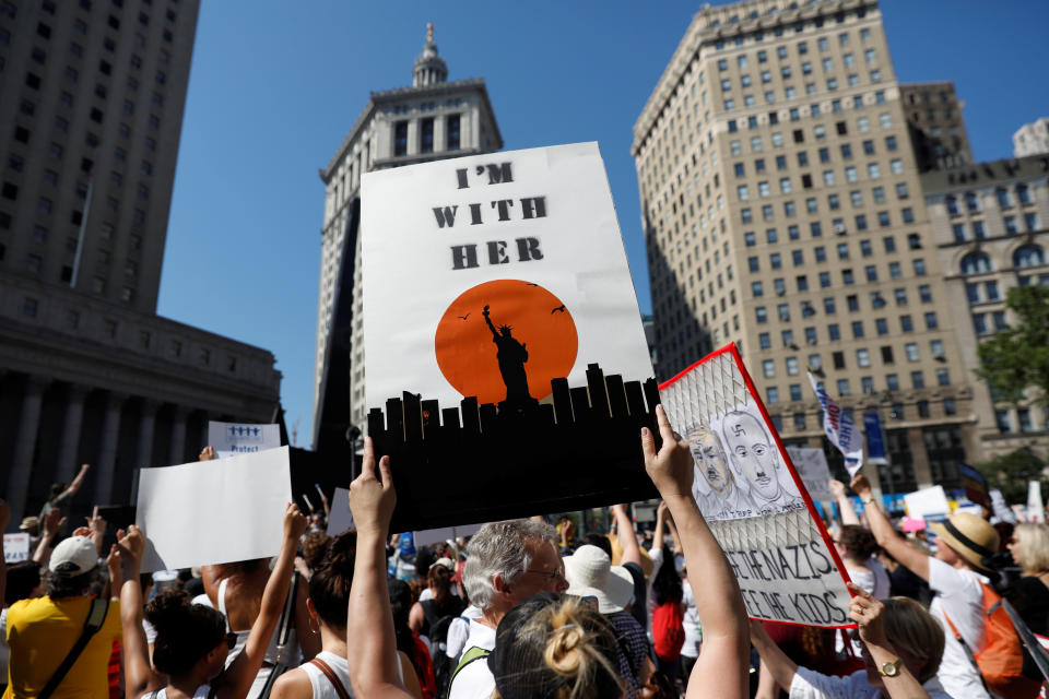 <p>Demonstrators participate in “Keep Families Together” march to protest Trump administration’s immigration policy in Manhattan, New York, June 30, 2018. (Photo: Shannon Stapleton/Reuters) </p>