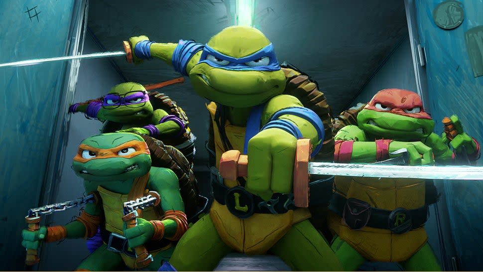 The turtles in 'Teenage Mutant Ninja Turtles: Mutant Mayhem.'