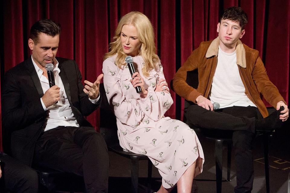 Colin Farrell, actress Nicole Kidman and actor Barry Keoghan on stage during The Academy of Motion Picture Arts & Sciences official academy screening of "The Killing of a Sacred Deer"