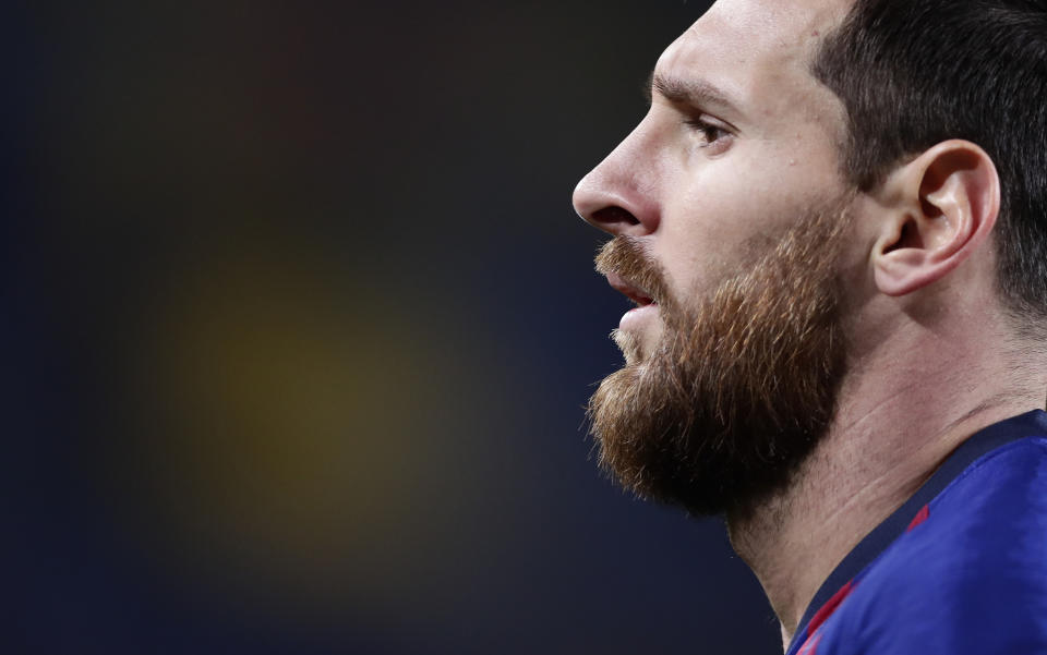 El delantero argentino Lionel Messi durante el partido contra Levante por los octavos de final de la Copa del Rey, el jueves 17 de enero 2019. (AP Foto/Manu Fernández)