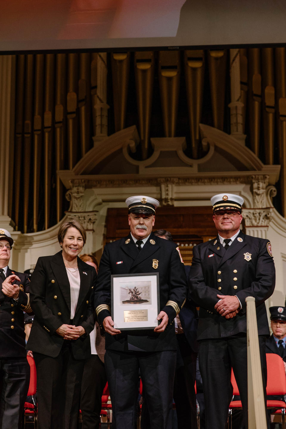 Hingham Deputy Fire Chief David Levenson receives the Stephen D. Coan Fire Marshal’s Award.