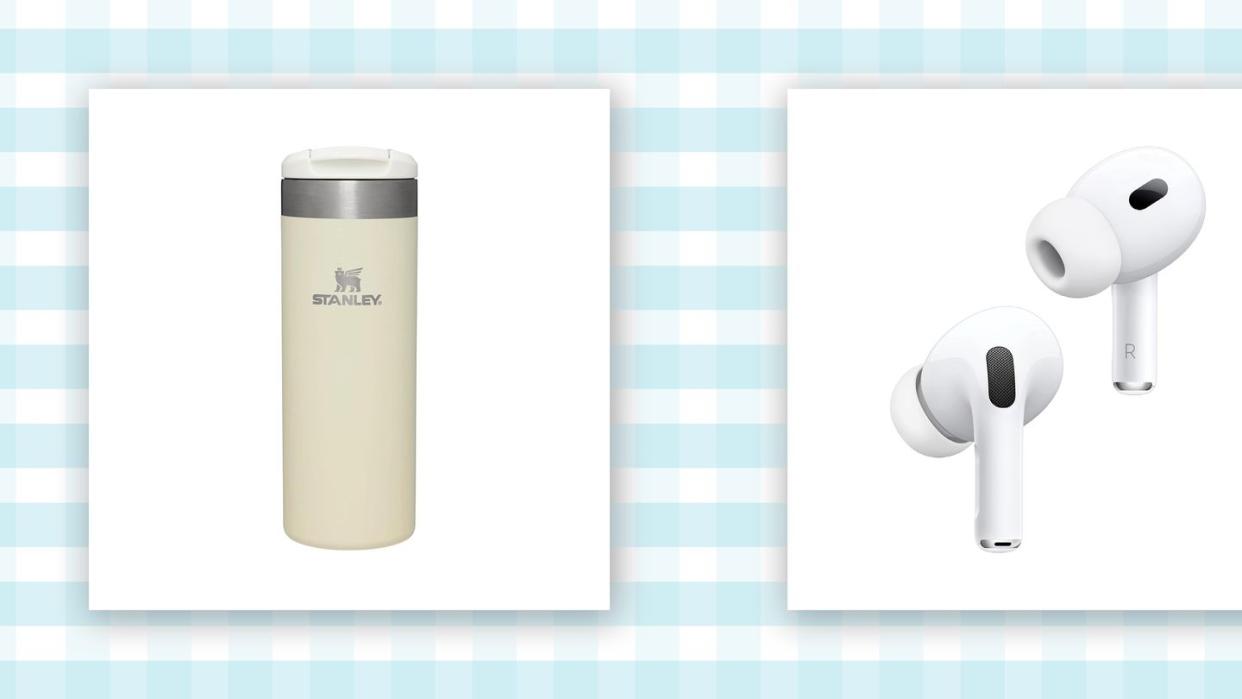 stanley water bottle and apple airpods