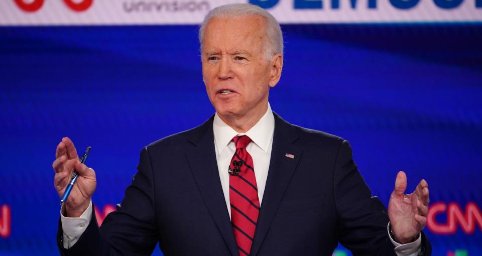 Democratic presidential hopeful former US vice president Joe Biden participates in the 11th Democratic Party 2020 presidential debate in a CNN Washington Bureau studio in Washington, D.C., on March 15, 2020. (Photo: MANDEL NGAN via Getty Images)