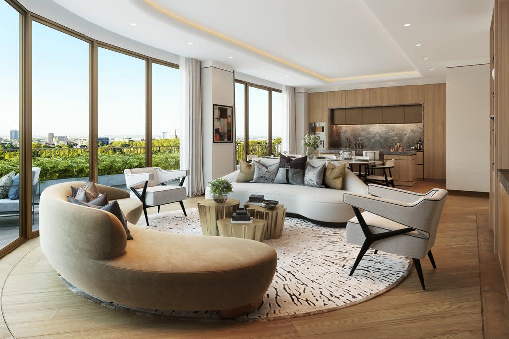 The living room at  Park Modern which overlooks Hyde Park  (Fenton Whelan)