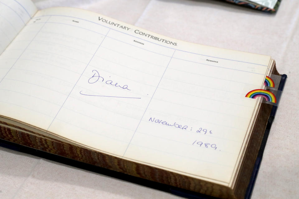 The signature of Princess Diana in the visitors book at Sheffield Children's Hospital in Clarkson Street, Sheffield, from when she visited the hospital 30 years ago. The Duke of Sussex visited the hospital today where he officially opened the new wing.