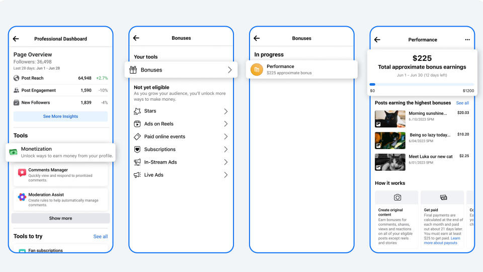 Meta is adding new bonuses for creators to get paid for Facebook posts.