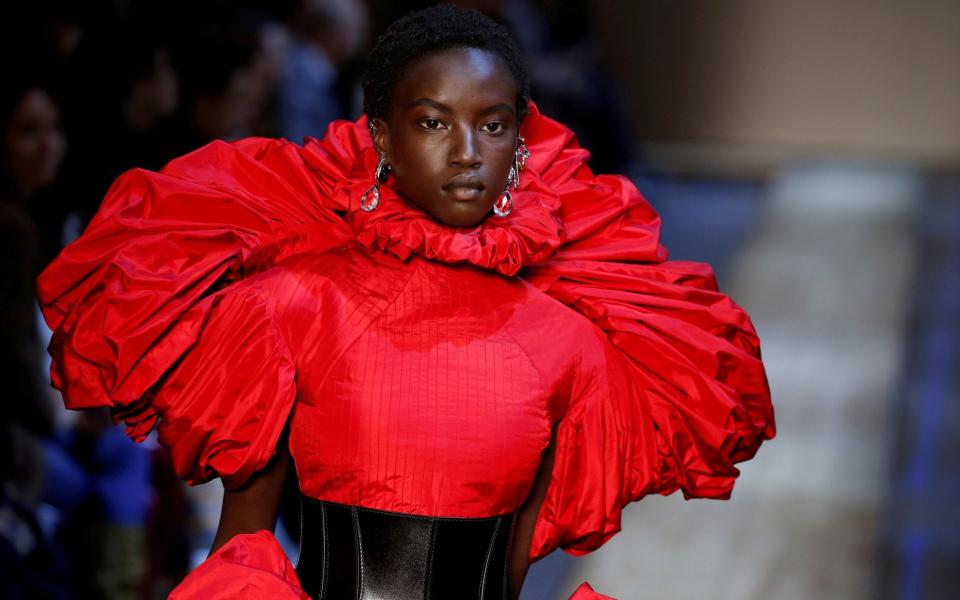 An Alexander McQueen model presents a creation by British designer Sarah Burton - REUTERS/Regis Duvignau