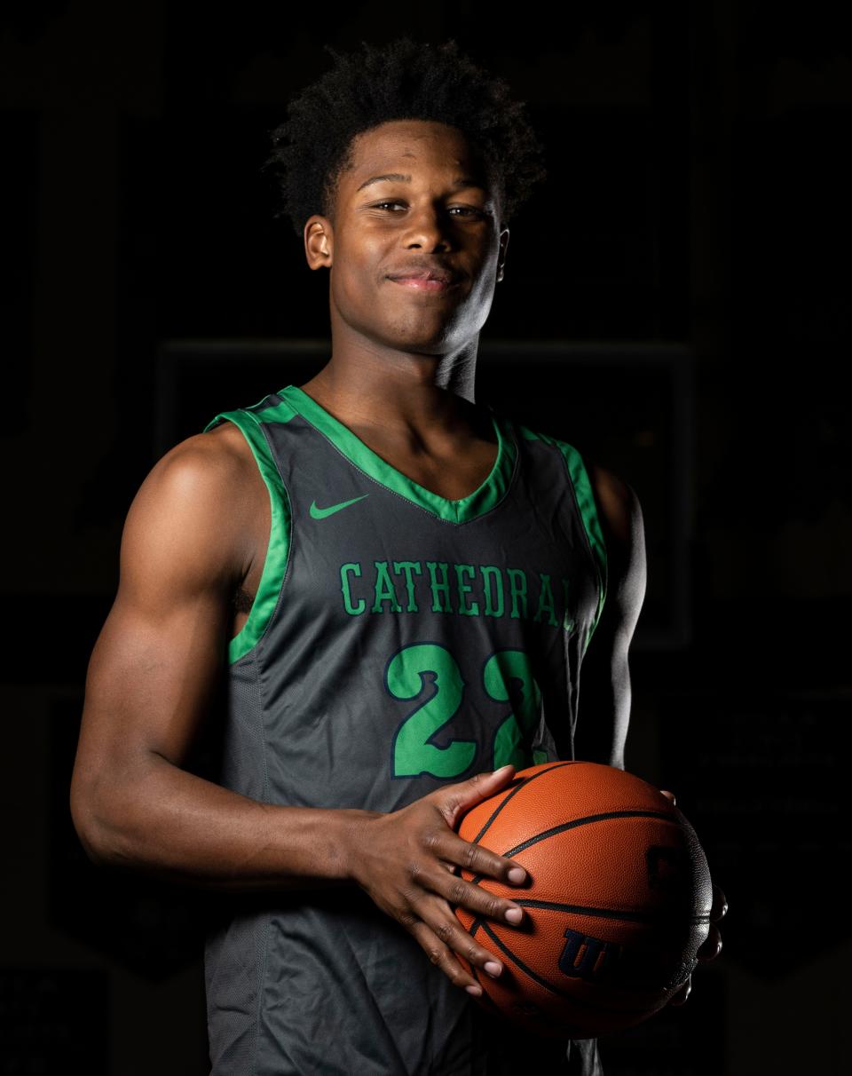 Cathedral Jaron Tibbs (22) poses for a photo Thursday, Nov 10, 2022 at Cathedral High School in Indianapolis.