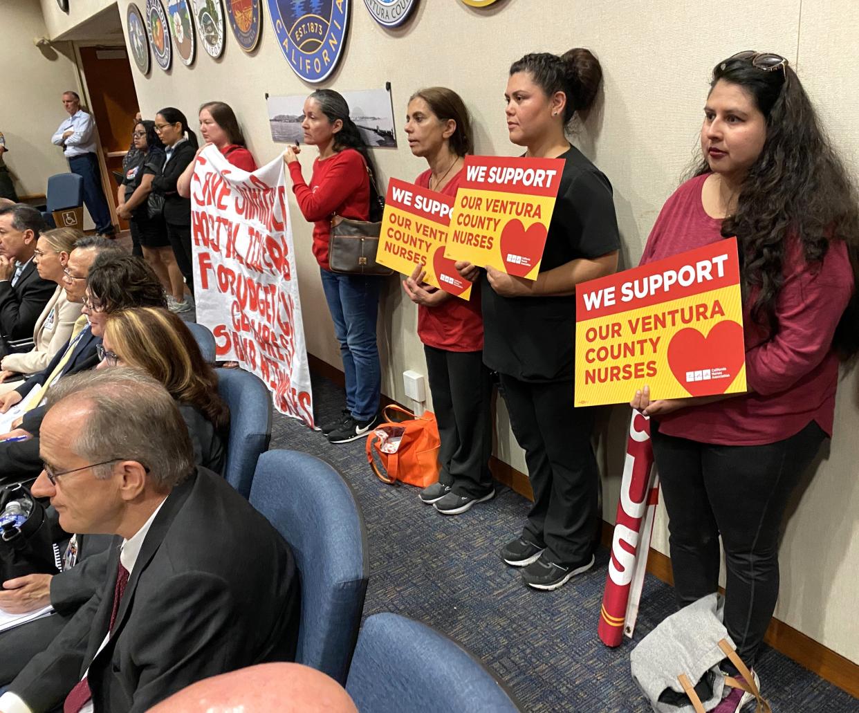 Supporters of Santa Paula Hospital filled a Ventura County Board of Supervisors meeting Monday. Supervisors approved a budget that will close the hospital's birthing and intensive care units.