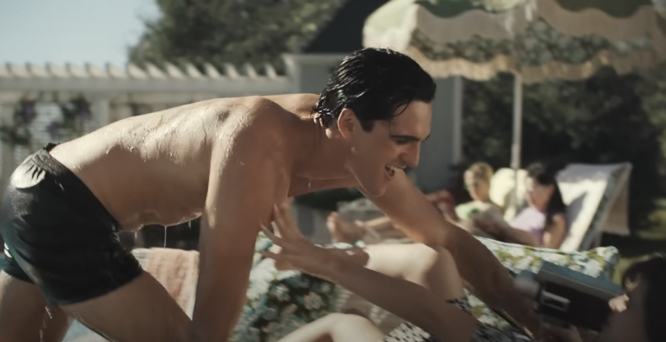 Jacob Elordi as Elvis in swimming trunks