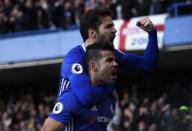 Football Soccer Britain - Chelsea v West Bromwich Albion - Premier League - Stamford Bridge - 11/12/16 Chelsea's Diego Costa celebrates scoring their first goal with Cesc Fabregas Action Images via Reuters / Clodagh Kilcoyne