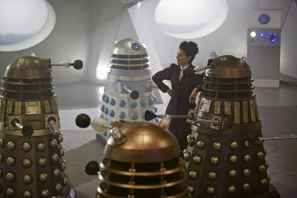 Michelle Gomez as “Missy” with the Daleks in <i>The Witch’s Familiar</i> (BBC)