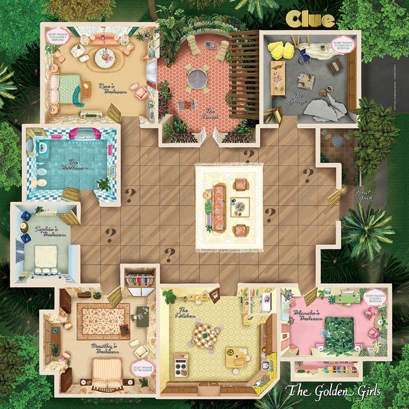 &ldquo;Clue: The Golden Girls&rdquo; swaps the original&rsquo;s New England mansion setting for the girls&rsquo; iconic Miami home. (Photo: USAopoly Inc)