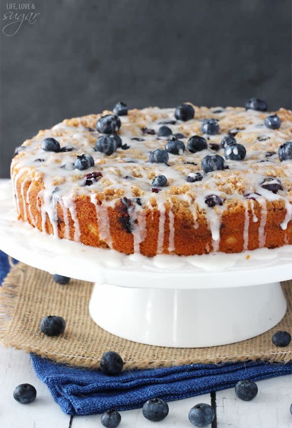 <p>Blueberries, a glaze, and cinnamon sugar = a complete breakfast.</p><p>Get the recipe from <a href="http://www.lifeloveandsugar.com/2015/08/10/blueberry-streusel-coffee-cake/" rel="nofollow noopener" target="_blank" data-ylk="slk:Life, Love, and Sugar;elm:context_link;itc:0;sec:content-canvas" class="link ">Life, Love, and Sugar</a>.</p>