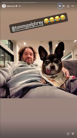 <p>Kaley Cuoco/Instagram</p> Kaley Cuoco posts photos of her newly adopted dog on her Instagram Story on Saturday