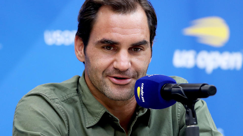 Roger Federer, pictured here talking to the media at the US Open.