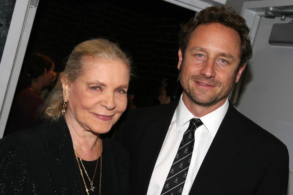 Lauren Bacall and Sam Robards attend a party for The Roundabout Theater Company's "The Overwhelming" on October 23, 2007