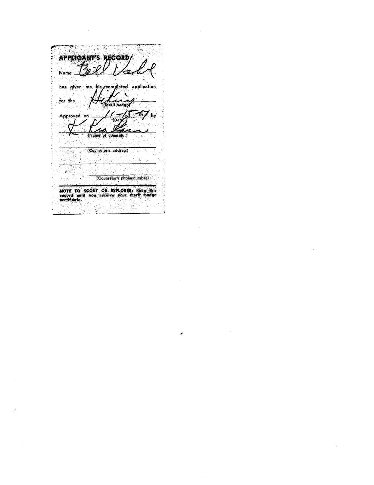 Bill Vahl's hiking merit application was signed in 1967 by Kenneth Krakow, the Scout leader he says sexually abused him.