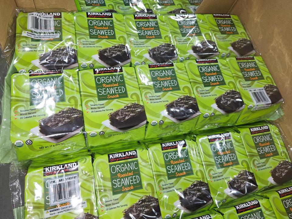 Kirkland seaweed snacks in packages on display at Costco