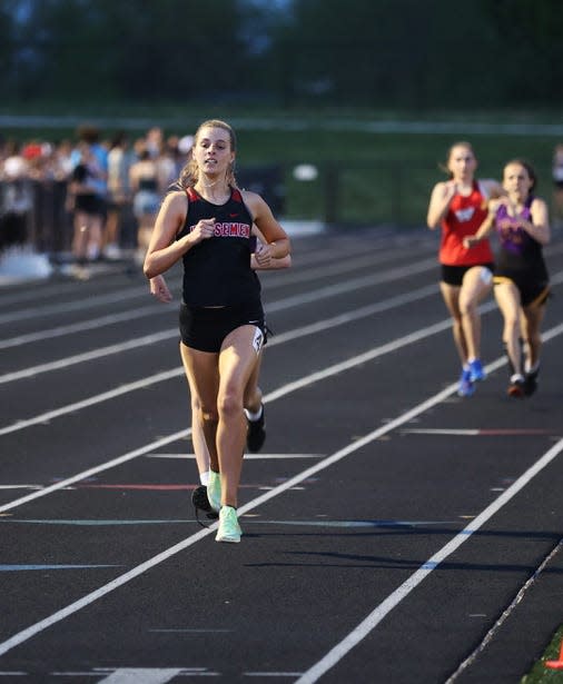 Roland-Story's Lauryn Kilstofte wins the girls 800 at the 2A qualifying meet in Monroe May 12.