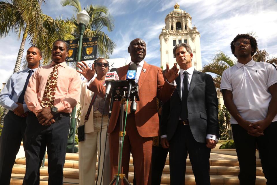 Attorney Ben Crump addresses the media about a $500-million class action lawsuit.