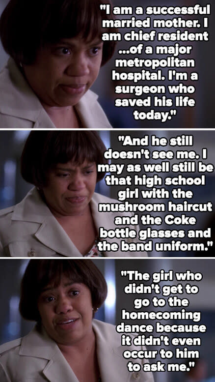 Bailey lists her accomplishments, but says that she saved his life and he still doesn't see them. She says she might as well still be that nerdy high schooler who didn't go to homecoming because he didn't ask her