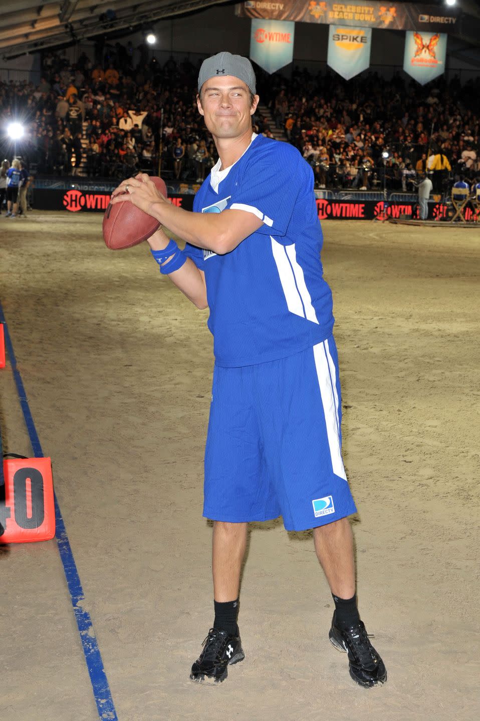 <p>While competing in a charity football game, Josh Duhamel showed off his pigskin skills. These are the same skills that earned him the <a href="https://herosports.com/actor-josh-duhamel-football-quarterback-minot-state/" rel="nofollow noopener" target="_blank" data-ylk="slk:quarterback position;elm:context_link;itc:0;sec:content-canvas" class="link ">quarterback position</a> at Minot State University in North Dakota. </p>