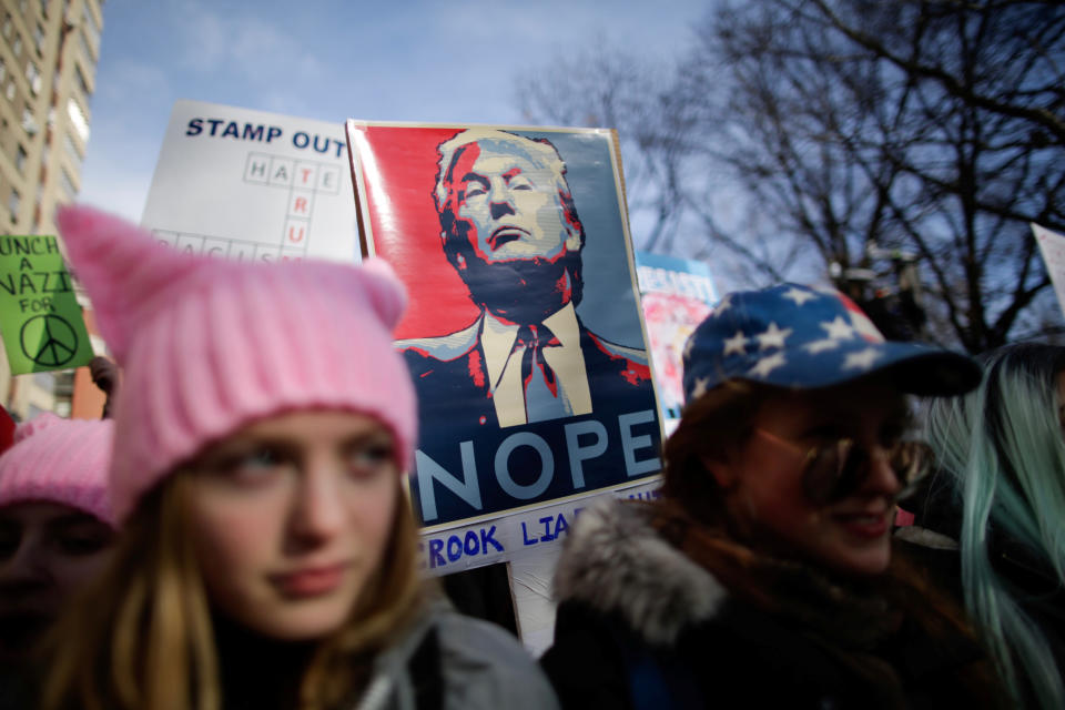 <p>People take part in the Women’s March in Manhattan in New York City, Jan. 20, 2018. (Photo: Eduardo Munoz/Reuters) </p>