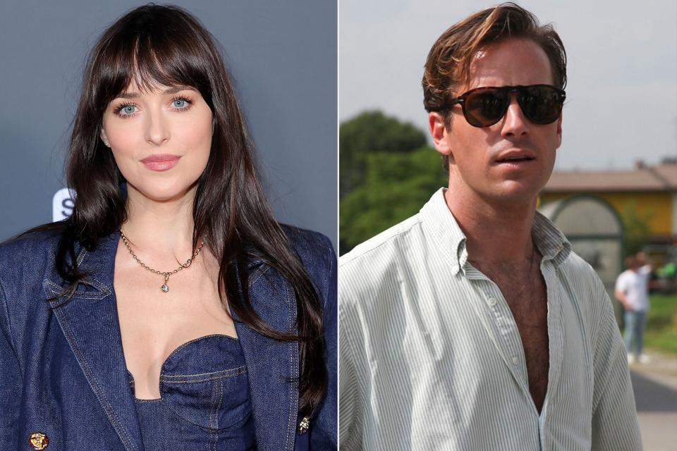 Dakota Johnson attends Sundance Institute's Inaugural Opening Night: A Taste Of Sundance Presented By IMDbPro at The Basin Recreation Fieldhouse on January 19, 2023 in Park City, Utah. ; Call Me By Your Name Armie Hammer as Oliver