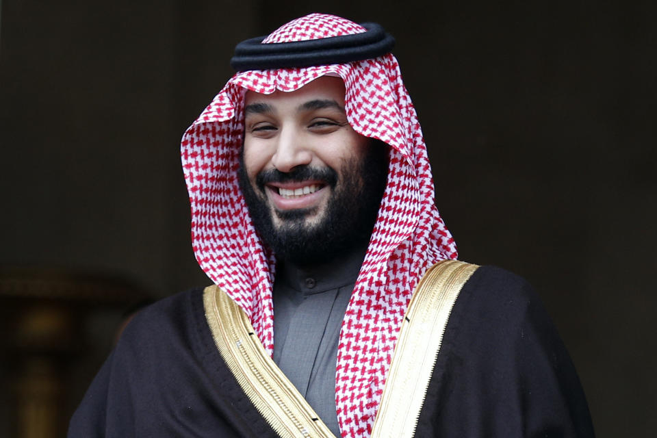 FILE- In this April 9, 2018 file photo, Saudi Crown Prince Mohammed bin Salman is welcomed by French Prime Minister Edouard Philippe in Paris, France. The disappearance of Saudi journalist and contributor to The Washington Post Jamal Khashoggi on Oct. 2, 2018, in Turkey, peels away a carefully cultivated reformist veneer promoted about the Saudi Crown Prince, instead exposing its autocratic tendencies. The kingdom long has been known to grab rambunctious princes or opponents abroad and spirit them back to Riyadh on private planes. But the disappearance of Khashoggi, who Turkish officials fear has been killed, potentially has taken the practice to a new, macabre level by grabbing a writer who could both navigate Saudi Arabia’s byzantine royal court and explain it to the West. (AP Photo/Francois Mori, File)