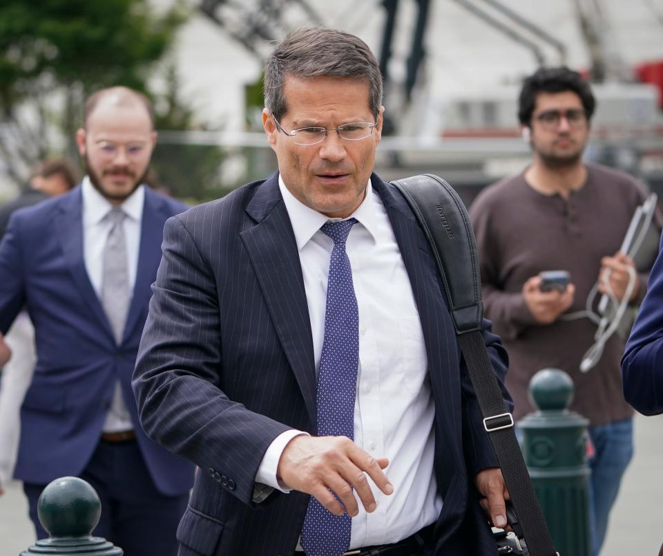 Trump attorney D. John Sauer, Missouri’s former solicitor general, departs the U.S. Supreme Court after the Supreme Court justices heard oral arguments on whether former President Donald Trump is immune from criminal charges in his federal election interference case on April 25, 2024.