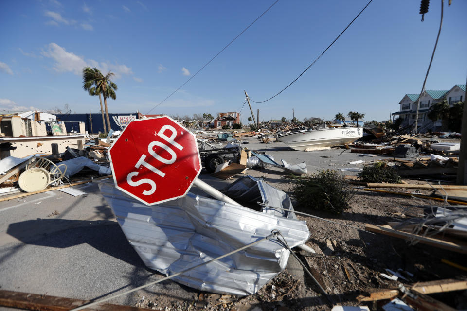 Destruction is seen in the aftermath of Hurricane Michael in Mexico Beach, Fla., Thursday, Oct. 11, 2018. The devastation inflicted by Hurricane Michael came into focus Thursday with rows upon rows of homes found smashed to pieces, and rescue crews began making their way into the stricken areas in hopes of accounting for hundreds of people who may have stayed behind. (AP Photo/Gerald Herbert)