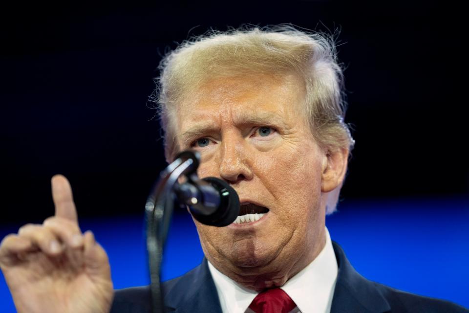 Republican presidential candidate former President Donald Trump speaks during the Conservative Political Action Conference, CPAC 2024, at National Harbor, in Oxon Hill, Md., Saturday, Feb. 24, 2024. (AP Photo/Alex Brandon)