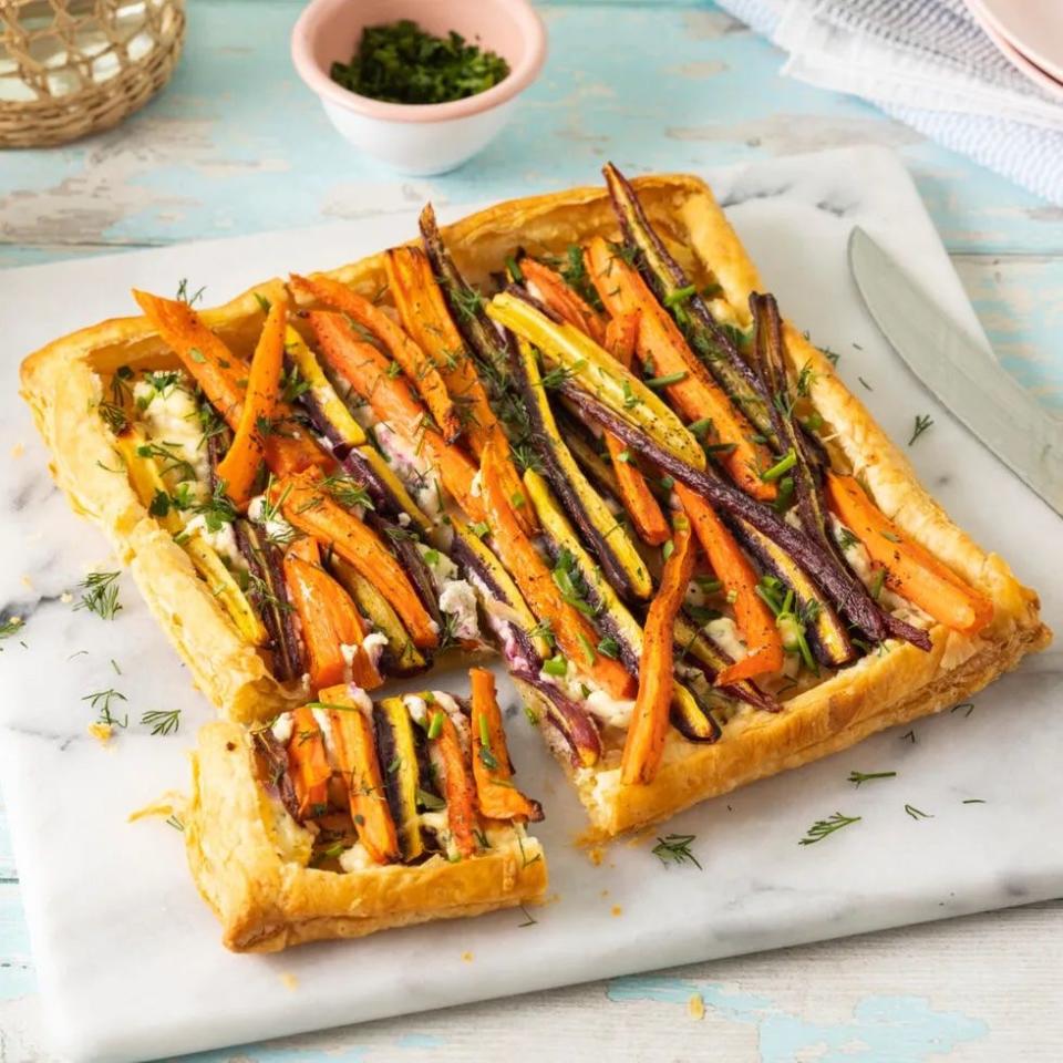 carrot tart on marble surface