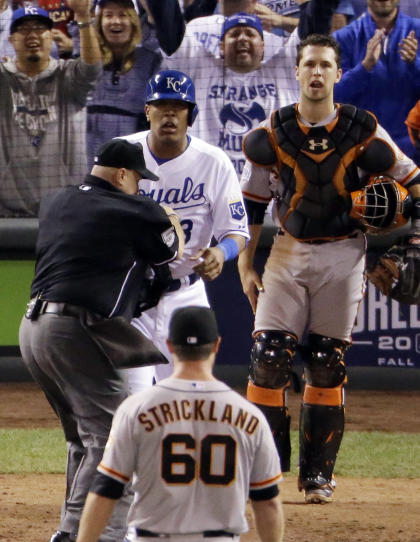 Perez and Hunter Strickland barked at each other for a few moments in the sixth inning. (AP)