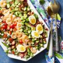 <p>We've replaced chicken with shrimp in this delicious and easy spin on the classic Cobb salad. This satisfying salad takes just 20 minutes to make, so it's perfect for weeknight dinners, but it's elegant enough to serve to guests. <a href="https://www.eatingwell.com/recipe/274363/shrimp-cobb-salad-with-dijon-dressing/" rel="nofollow noopener" target="_blank" data-ylk="slk:View Recipe;elm:context_link;itc:0;sec:content-canvas" class="link ">View Recipe</a></p>