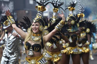 <p>Performers participate in the parade at the Notting Hill Carnival in London on August 29, 2016. (REUTERS/Neil Hall) </p>