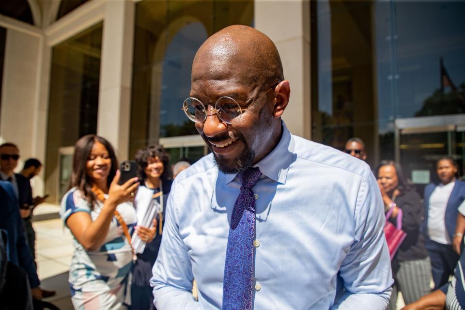 Former Tallahassee Mayor Andrew Gillum leaves the federal courthouse after a jury found him not guilty on making false statements while deadlocking on all other charges against him on Thursday, May 4, 2023. 