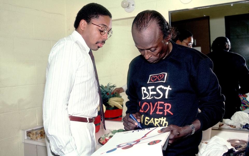 Wynton Marsalis and Miles Davis in 1985