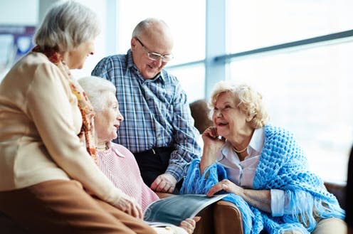 <span class="caption">Ensuring older people can continue to socialise is important for preventing loneliness and cognitive decline. </span> <span class="attribution"><a class="link " href="https://www.shutterstock.com/image-photo/group-senior-friends-chatting-416231764?src=750ff30e-cf7f-44e0-9e41-3d5b64188ddb-1-2" rel="nofollow noopener" target="_blank" data-ylk="slk:Pressmaster/ Shutterstock;elm:context_link;itc:0;sec:content-canvas">Pressmaster/ Shutterstock</a></span>