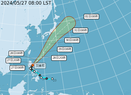 艾維尼颱風將北上往日本前進。（翻攝自氣象署）