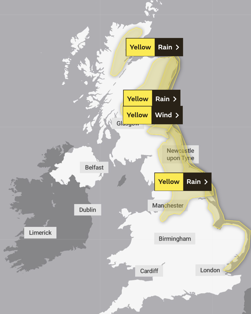 Saturday weather warning. (Met office)