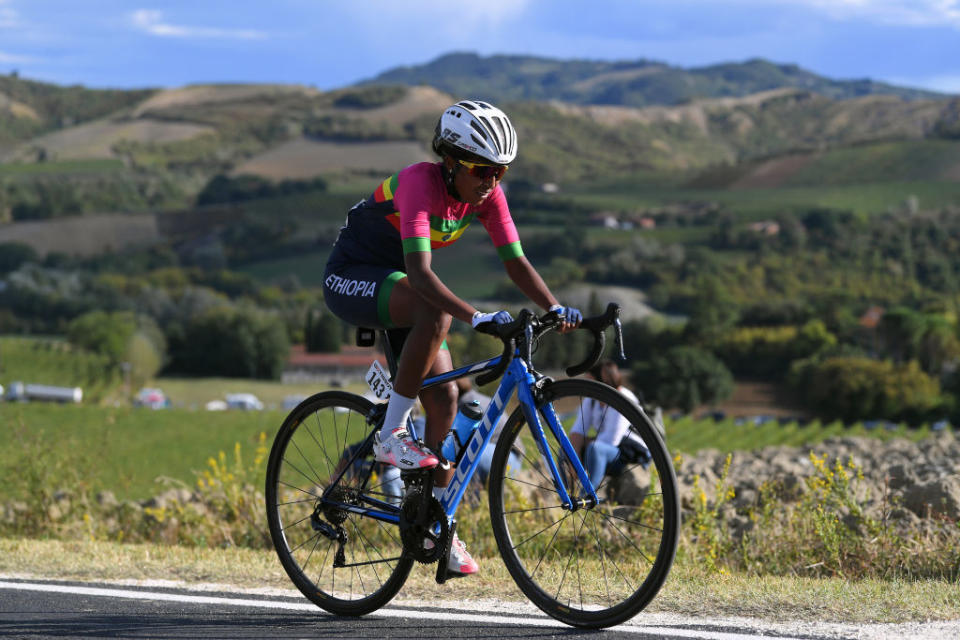 Eyeru Tesfoam (Ethiopia) racing at the World Championships