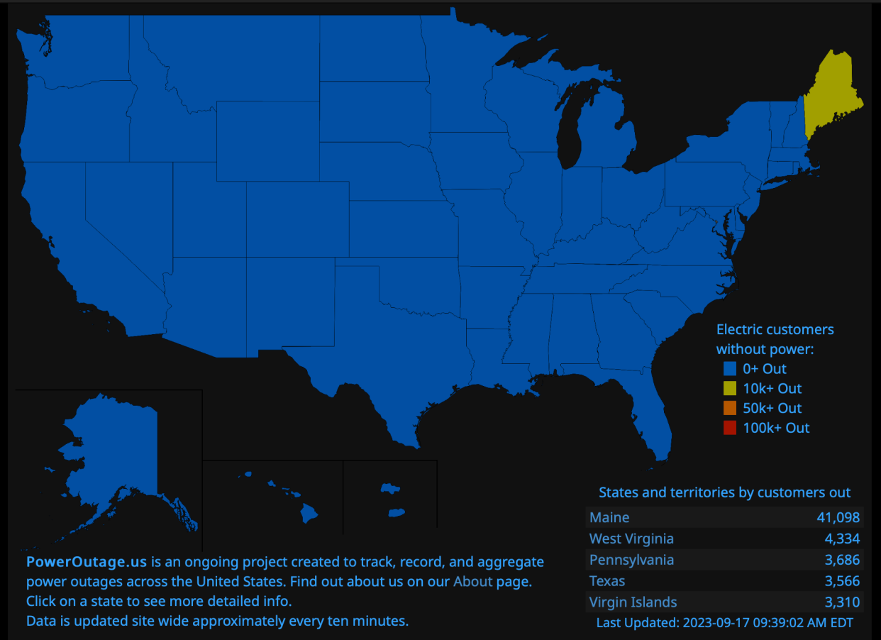 Power outages across the US in the wake of Lee (Poweroutage.us)