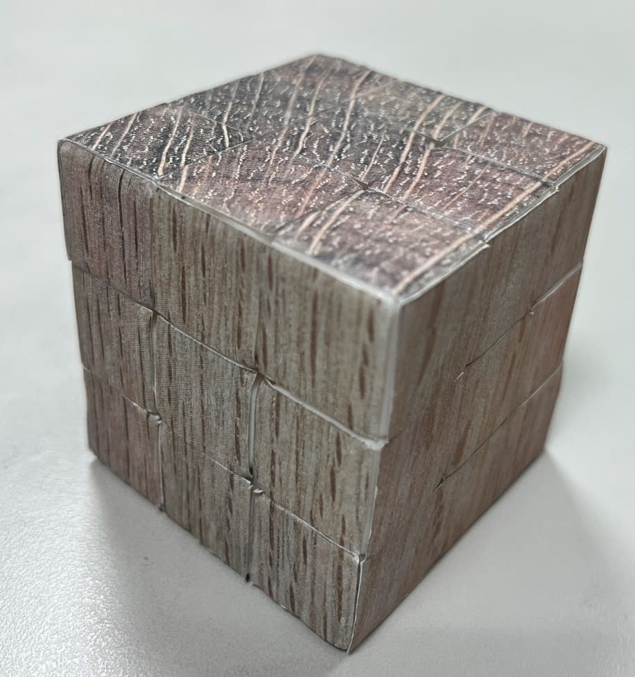 魔術方塊的立體構造可完美的闡釋木材三切面外觀特徵及組織結構。(林試所提供)

