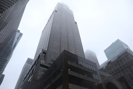 A view of 787 7th Avenue in midtown Manhattan where helicopter crashed in New York