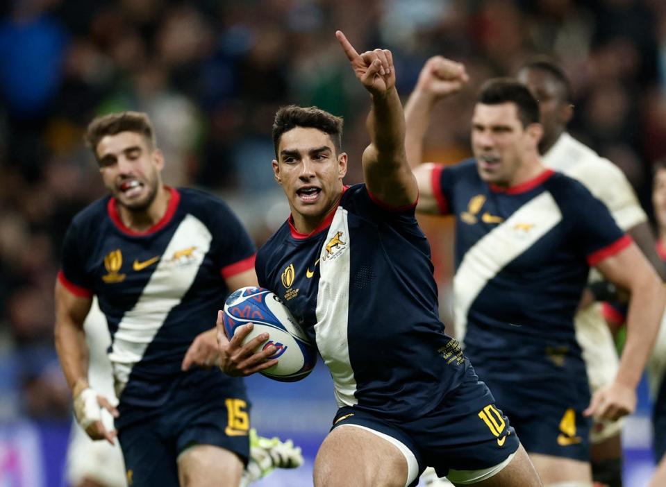 Gloucester fly-half Santiago Carreras weaved through for a sumptuous Pumas score (REUTERS)